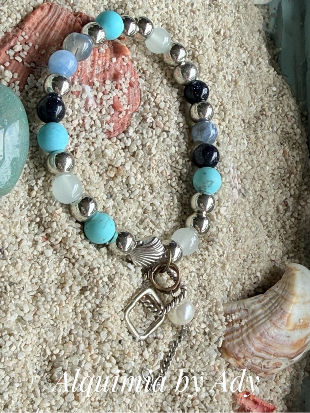 Turquoise, Aqua and Blue gemstones Beaded Multi-Strand Bracelet stack - Picture 2 of 7